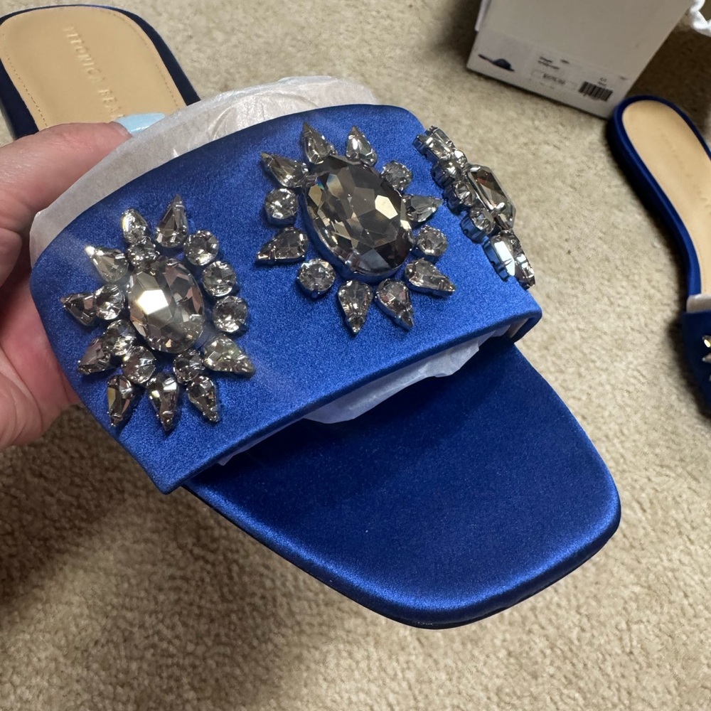 Veronica Beard Blue Crystal Embellished Sandals